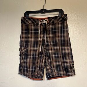 Billabong Brown Plaid Board Shorts size 32